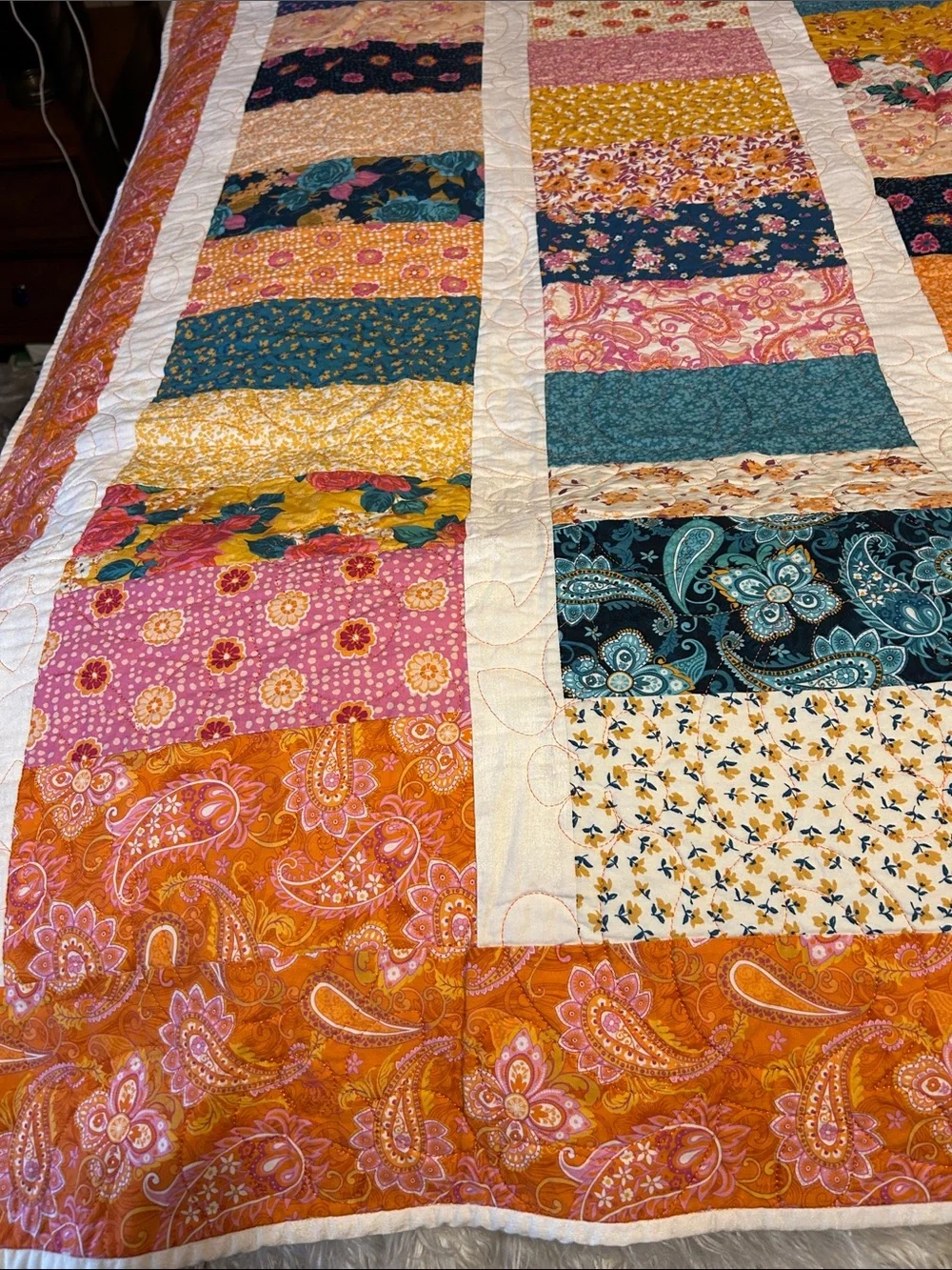 ONE OF A KIND - HANDCRAFTED Multicolor Quilt Floral & Paisley